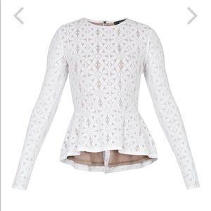 BCBG lace peplum top m long sleeve
